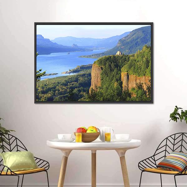 Crown Point Columbia River Canvas Wall Art-1 Piece-Floating Frame-24" x 16"-Tiaracle