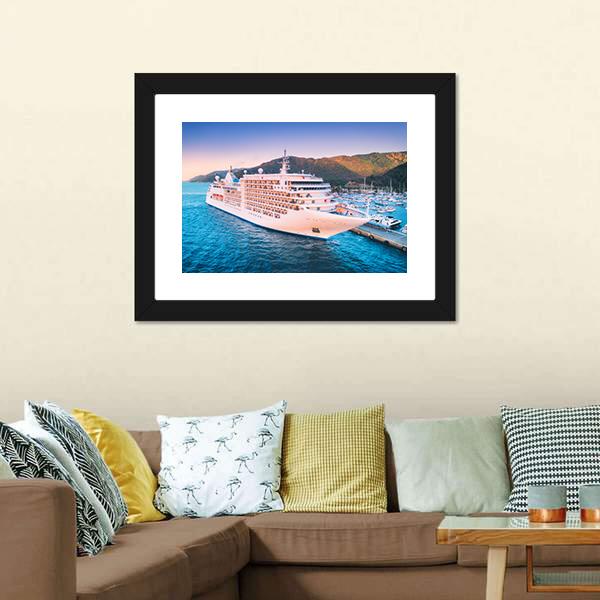 Cruise Ship At Harbor Canvas Wall Art-1 Piece-Framed Print-20" x 16"-Tiaracle