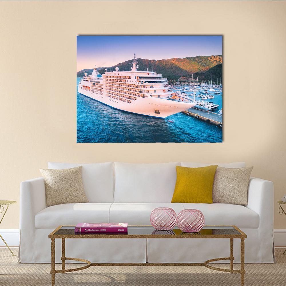 Cruise Ship At Harbor Canvas Wall Art-5 Horizontal-Gallery Wrap-22" x 12"-Tiaracle