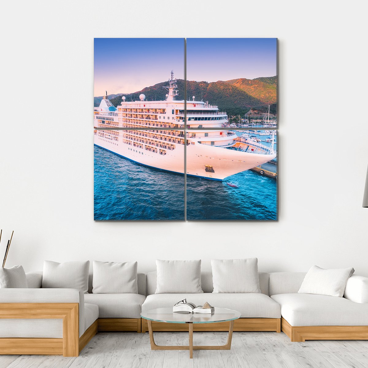 Cruise Ship At Harbor Canvas Wall Art-4 Square-Gallery Wrap-17" x 17"-Tiaracle