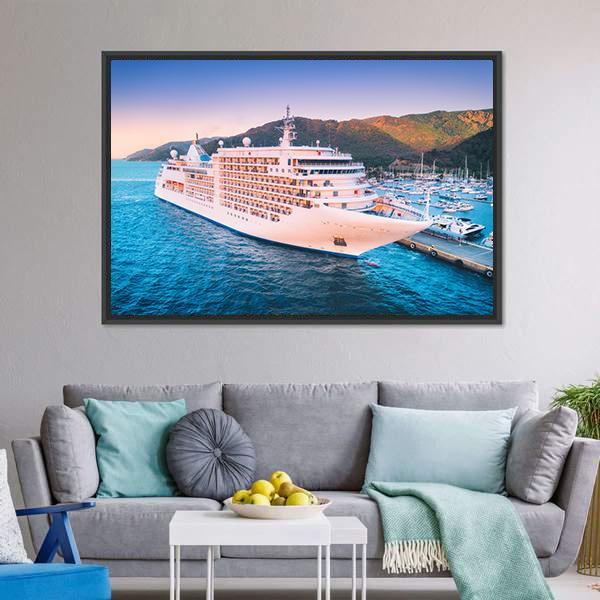 Cruise Ship At Harbor Canvas Wall Art-5 Horizontal-Gallery Wrap-22" x 12"-Tiaracle