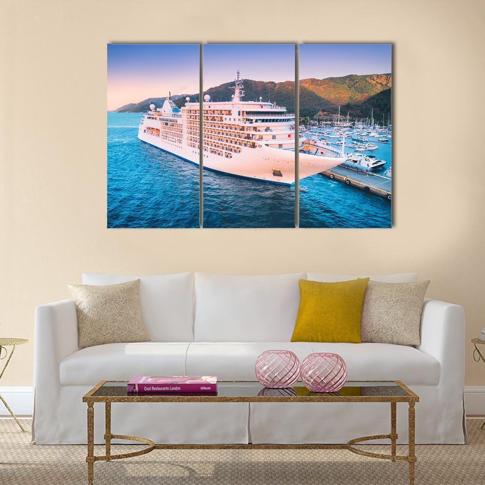 Cruise Ship At Harbor Canvas Wall Art-3 Horizontal-Gallery Wrap-37" x 24"-Tiaracle
