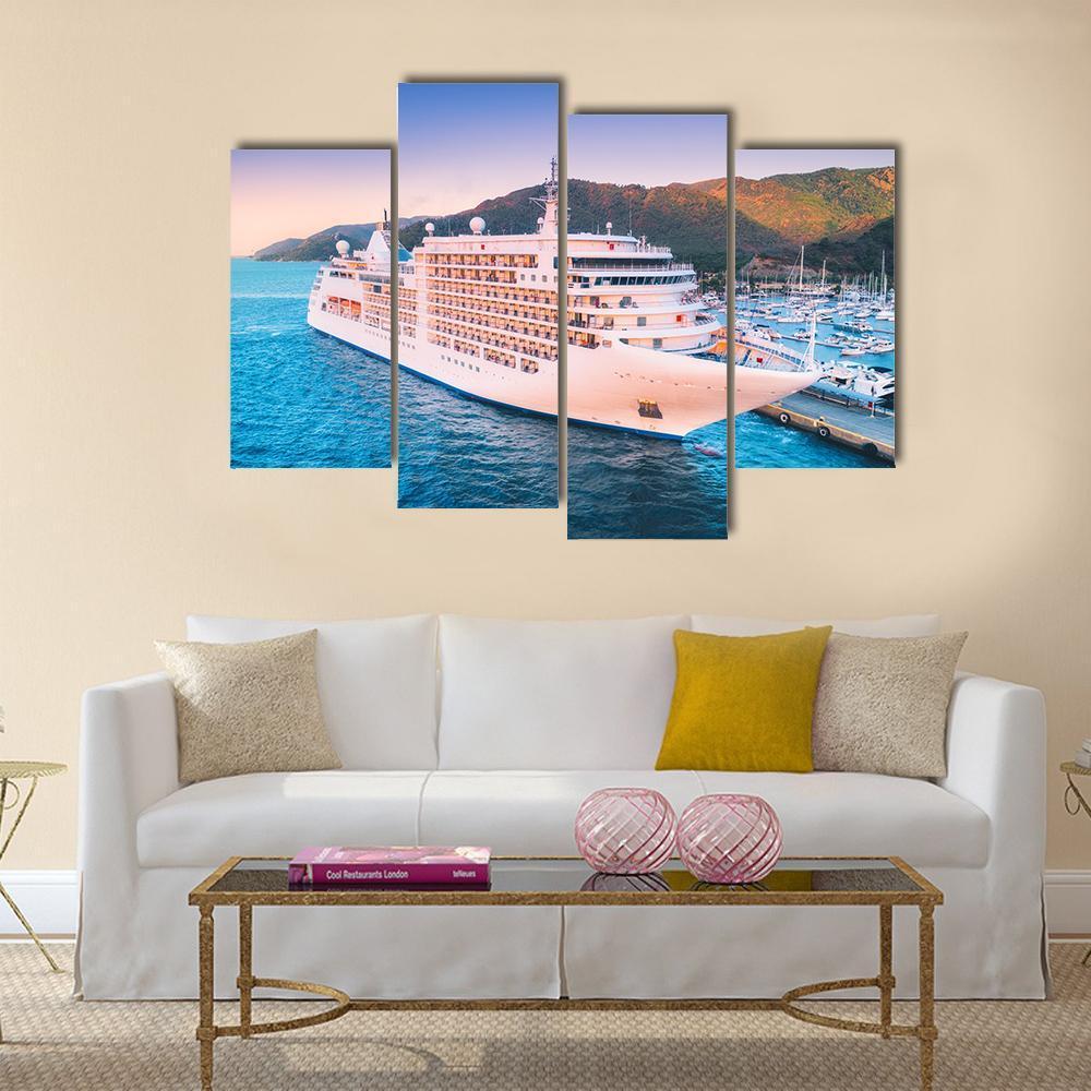 Cruise Ship At Harbor Canvas Wall Art-4 Pop-Gallery Wrap-50" x 32"-Tiaracle