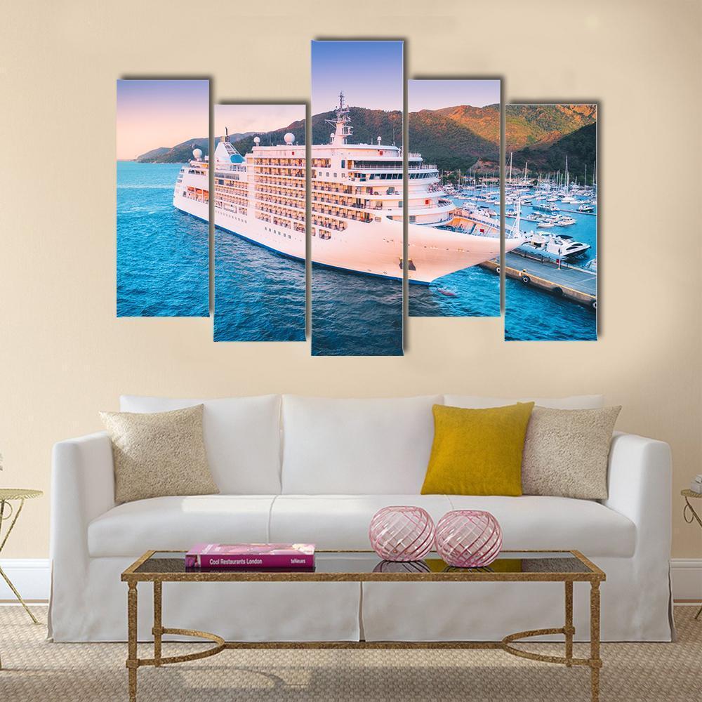 Cruise Ship At Harbor Canvas Wall Art-5 Pop-Gallery Wrap-47" x 32"-Tiaracle