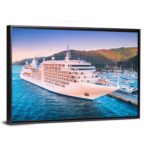 Cruise Ship At Harbor Canvas Wall Art-3 Horizontal-Gallery Wrap-25" x 16"-Tiaracle
