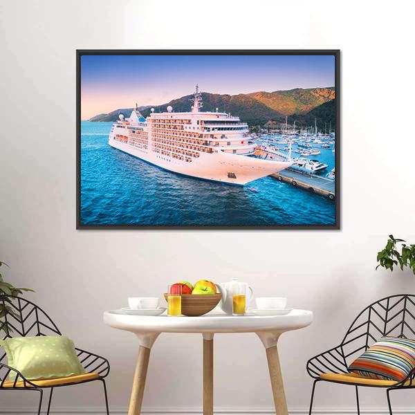 Cruise Ship At Harbor Canvas Wall Art-1 Piece-Floating Frame-24" x 16"-Tiaracle