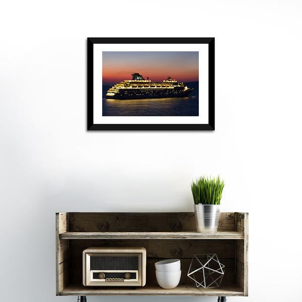 Cruise Ship At Night Canvas Wall Art-1 Piece-Framed Print-20" x 16"-Tiaracle