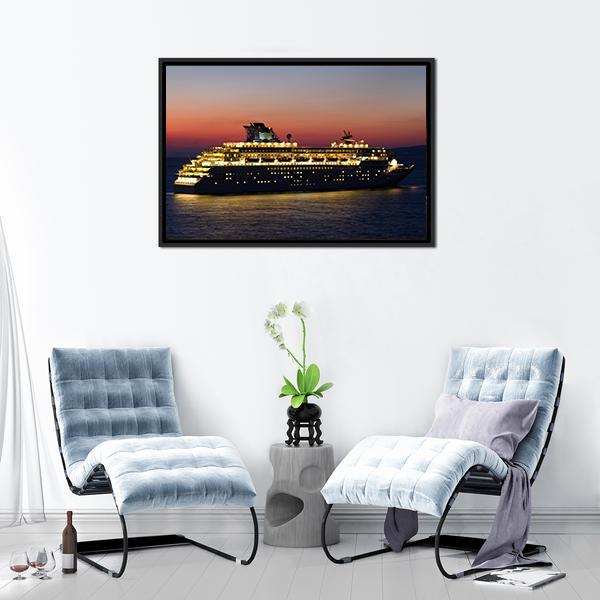 Cruise Ship At Night Canvas Wall Art-5 Horizontal-Gallery Wrap-22" x 12"-Tiaracle
