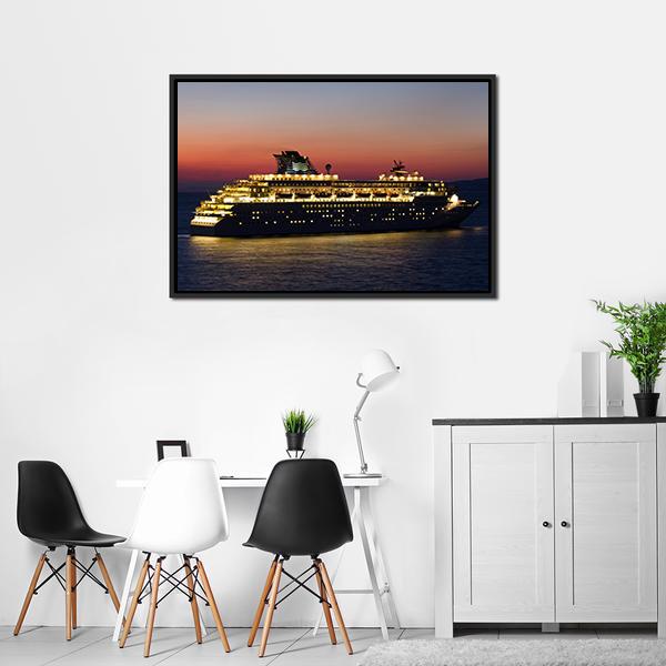Cruise Ship At Night Canvas Wall Art-5 Horizontal-Gallery Wrap-22" x 12"-Tiaracle