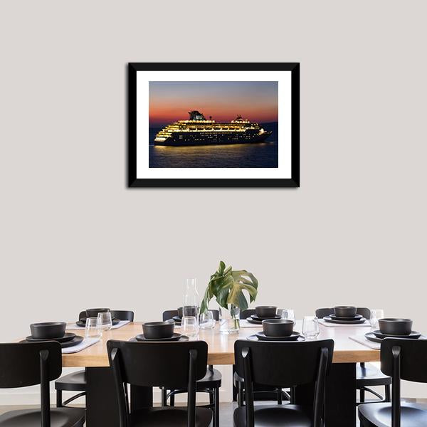 Cruise Ship At Night Canvas Wall Art-5 Horizontal-Gallery Wrap-22" x 12"-Tiaracle