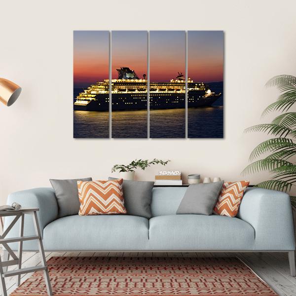 Cruise Ship At Night Canvas Wall Art-4 Horizontal-Gallery Wrap-34" x 24"-Tiaracle
