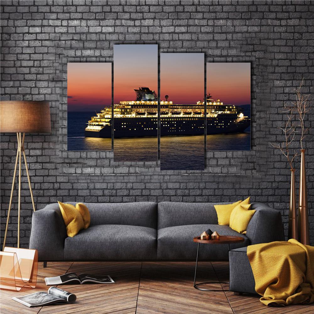 Cruise Ship At Night Canvas Wall Art-4 Pop-Gallery Wrap-50" x 32"-Tiaracle