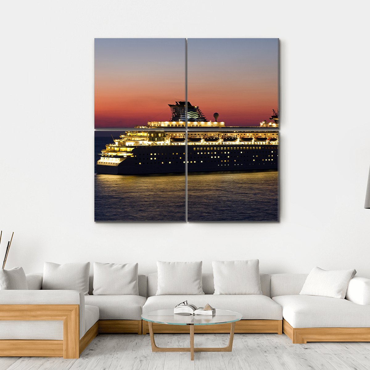 Cruise Ship At Night Canvas Wall Art-4 Square-Gallery Wrap-17" x 17"-Tiaracle
