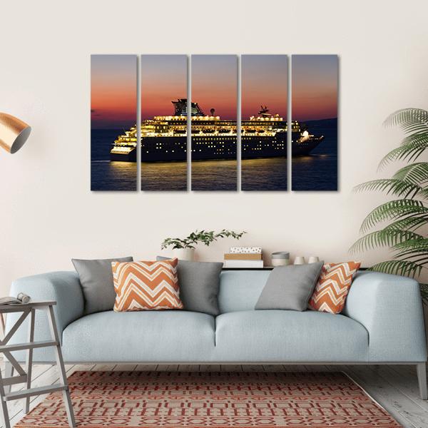 Cruise Ship At Night Canvas Wall Art-5 Horizontal-Gallery Wrap-22" x 12"-Tiaracle