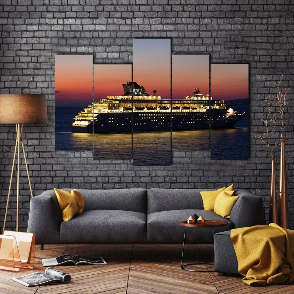 Cruise Ship At Night Canvas Wall Art-5 Pop-Gallery Wrap-47" x 32"-Tiaracle