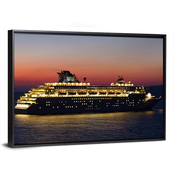 Cruise Ship At Night Canvas Wall Art-3 Horizontal-Gallery Wrap-25" x 16"-Tiaracle