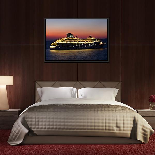 Cruise Ship At Night Canvas Wall Art-3 Horizontal-Gallery Wrap-25" x 16"-Tiaracle