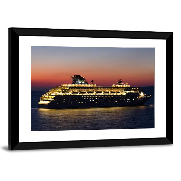 Cruise Ship At Night Canvas Wall Art-3 Horizontal-Gallery Wrap-25" x 16"-Tiaracle
