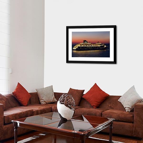 Cruise Ship At Night Canvas Wall Art-3 Horizontal-Gallery Wrap-25" x 16"-Tiaracle