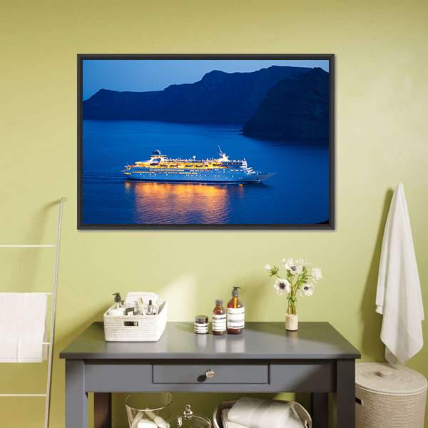 Cruise Ship At Sunset Canvas Wall Art-1 Piece-Floating Frame-24" x 16"-Tiaracle