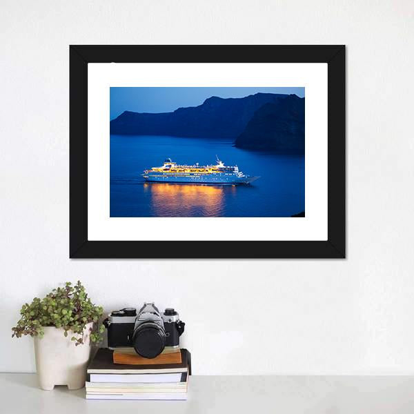 Cruise Ship At Sunset Canvas Wall Art-1 Piece-Framed Print-20" x 16"-Tiaracle
