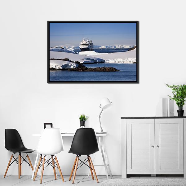 Cruise Ship In Antarctic Canvas Wall Art-5 Horizontal-Gallery Wrap-22" x 12"-Tiaracle