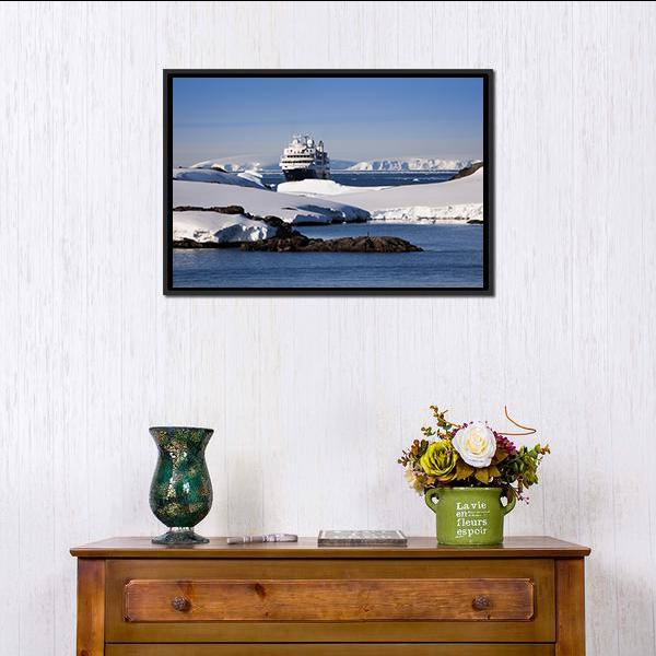 Cruise Ship In Antarctic Canvas Wall Art-1 Piece-Floating Frame-24" x 16"-Tiaracle