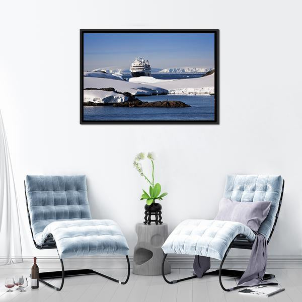Cruise Ship In Antarctic Panoramic Canvas Wall Art-1 Piece-36" x 12"-Tiaracle
