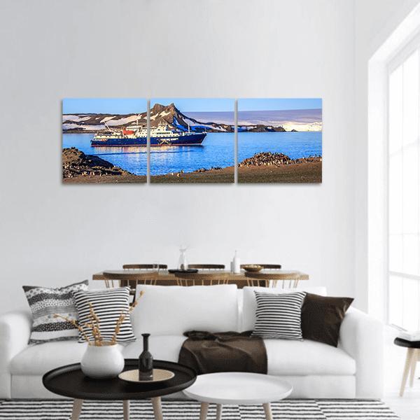 Blue Antarctic Cruise Ship Panoramic Canvas Wall Art-3 Piece-25" x 08"-Tiaracle