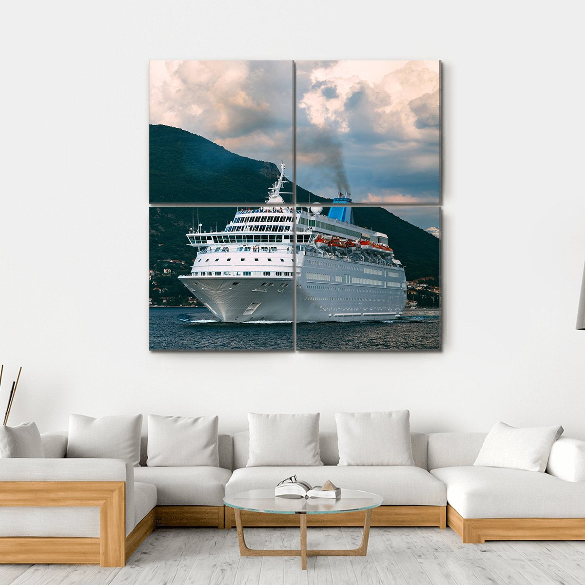 Cruise Ship In Kotor Bay Canvas Wall Art-4 Square-Gallery Wrap-17" x 17"-Tiaracle