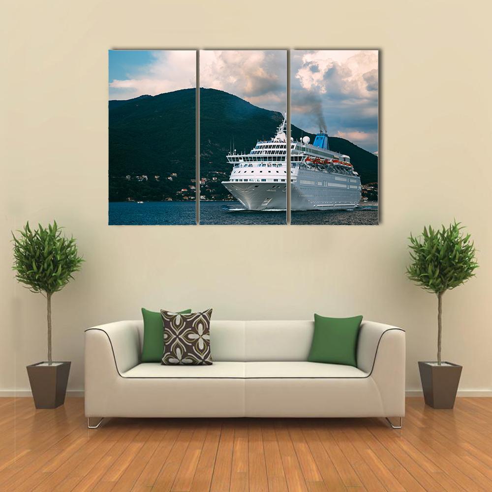 Cruise Ship In Kotor Bay Canvas Wall Art-3 Horizontal-Gallery Wrap-37" x 24"-Tiaracle