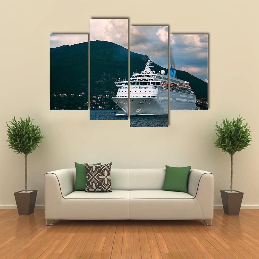 Cruise Ship In Kotor Bay Canvas Wall Art-4 Pop-Gallery Wrap-50" x 32"-Tiaracle