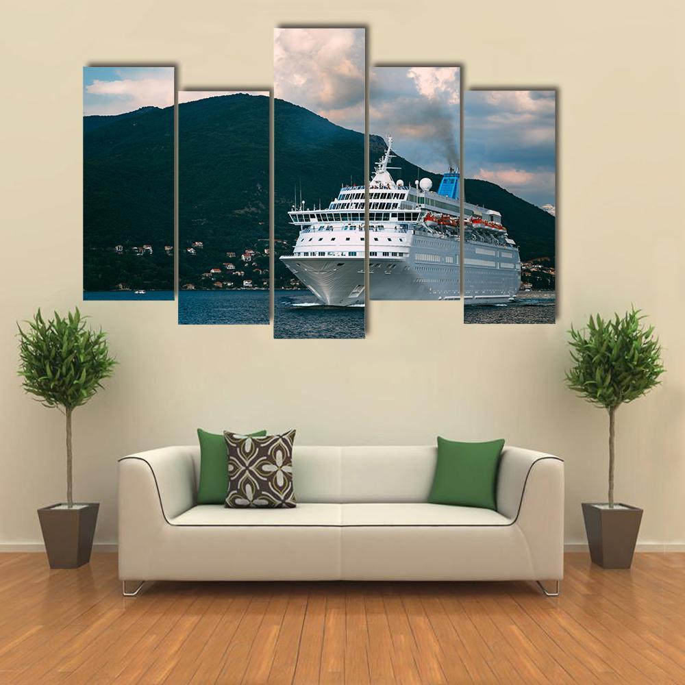Cruise Ship In Kotor Bay Canvas Wall Art-5 Pop-Gallery Wrap-47" x 32"-Tiaracle