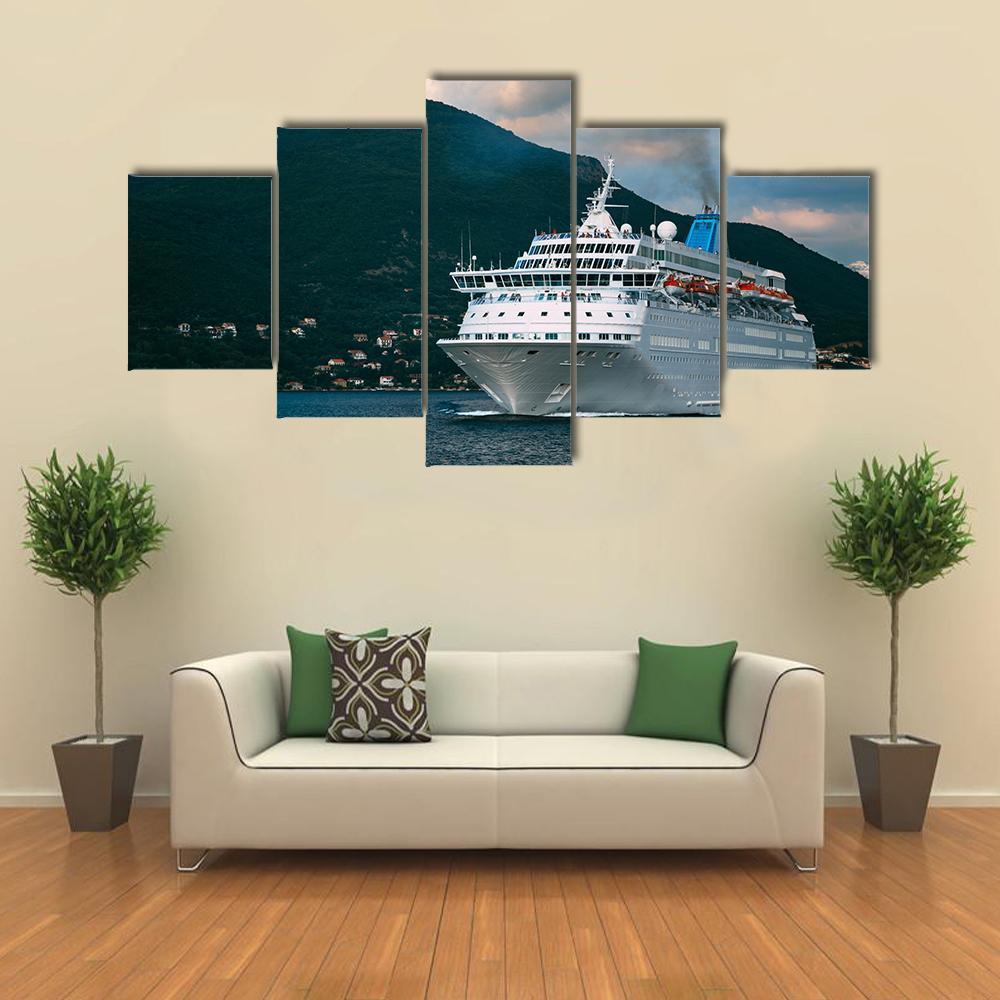 Cruise Ship In Kotor Bay Canvas Wall Art-5 Star-Gallery Wrap-62" x 32"-Tiaracle