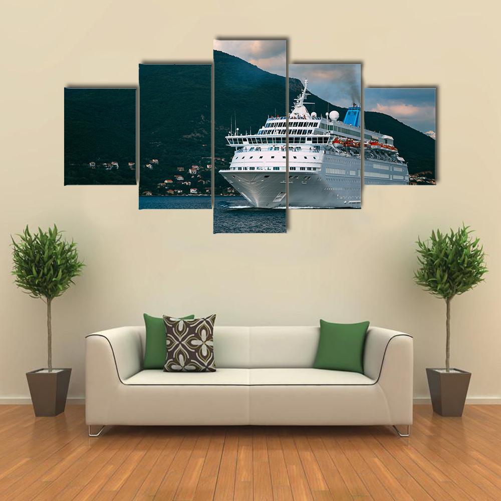 Cruise Ship In Kotor Bay Canvas Wall Art-4 Pop-Gallery Wrap-50" x 32"-Tiaracle