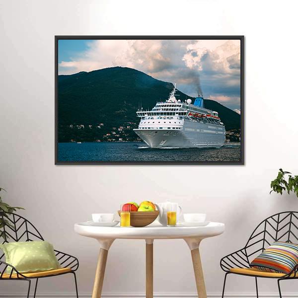 Cruise Ship In Kotor Bay Canvas Wall Art-1 Piece-Floating Frame-24" x 16"-Tiaracle
