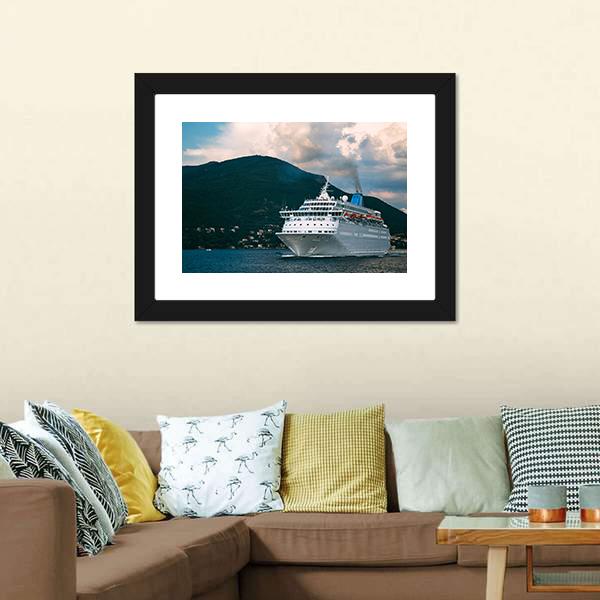 Cruise Ship In Kotor Bay Canvas Wall Art-1 Piece-Framed Print-20" x 16"-Tiaracle