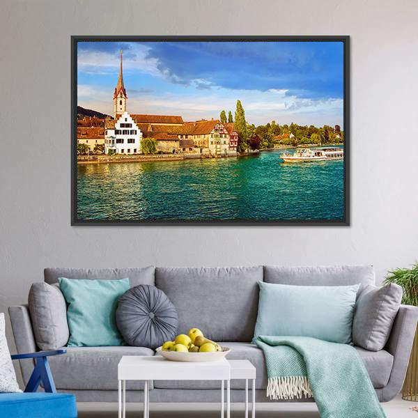 Cruise Ship In Rhine River Canvas Wall Art-1 Piece-Floating Frame-36" x 24"-Tiaracle