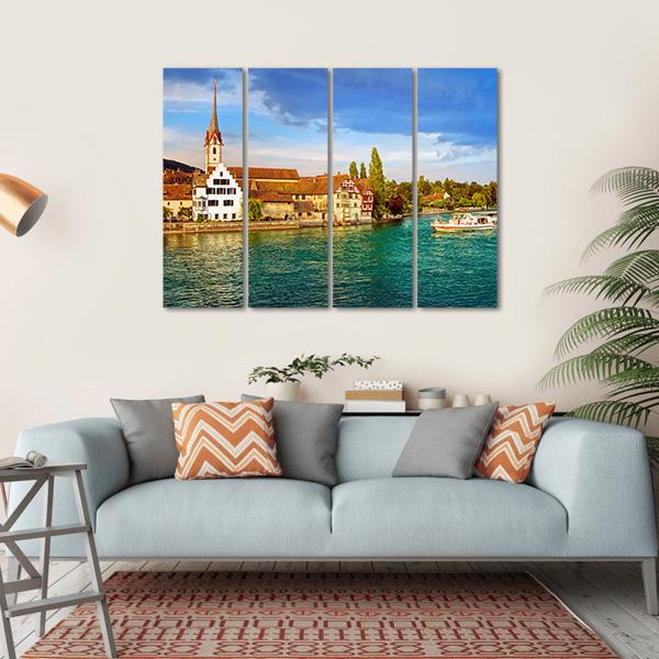 Cruise Ship In Rhine River Canvas Wall Art-4 Horizontal-Gallery Wrap-34" x 24"-Tiaracle