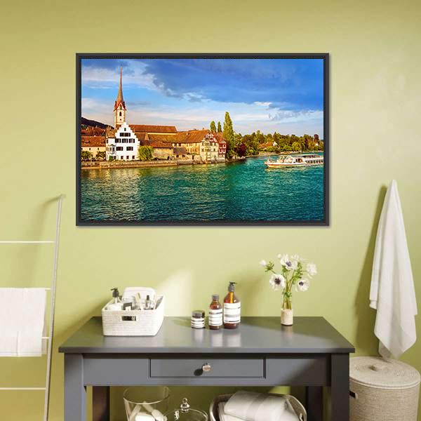 Cruise Ship In Rhine River Canvas Wall Art-5 Horizontal-Gallery Wrap-22" x 12"-Tiaracle