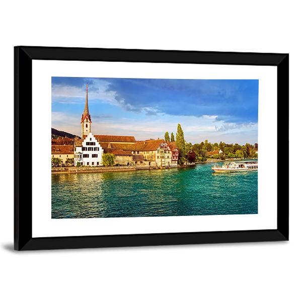 Cruise Ship In Rhine River Canvas Wall Art-5 Horizontal-Gallery Wrap-22" x 12"-Tiaracle