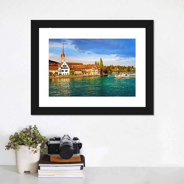 Cruise Ship In Rhine River Canvas Wall Art-5 Horizontal-Gallery Wrap-22" x 12"-Tiaracle