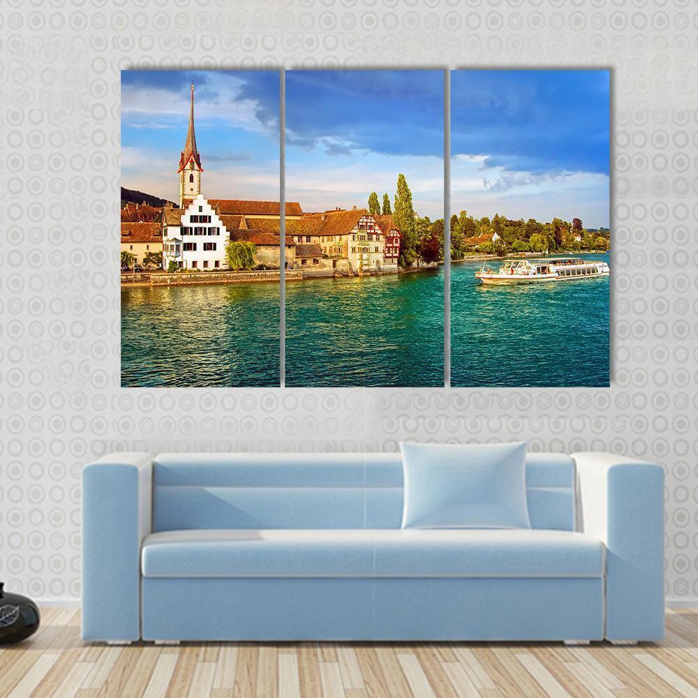 Cruise Ship In Rhine River Canvas Wall Art-5 Pop-Gallery Wrap-47" x 32"-Tiaracle