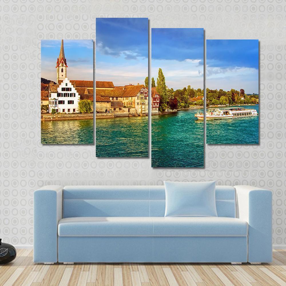 Cruise Ship In Rhine River Canvas Wall Art-4 Pop-Gallery Wrap-50" x 32"-Tiaracle