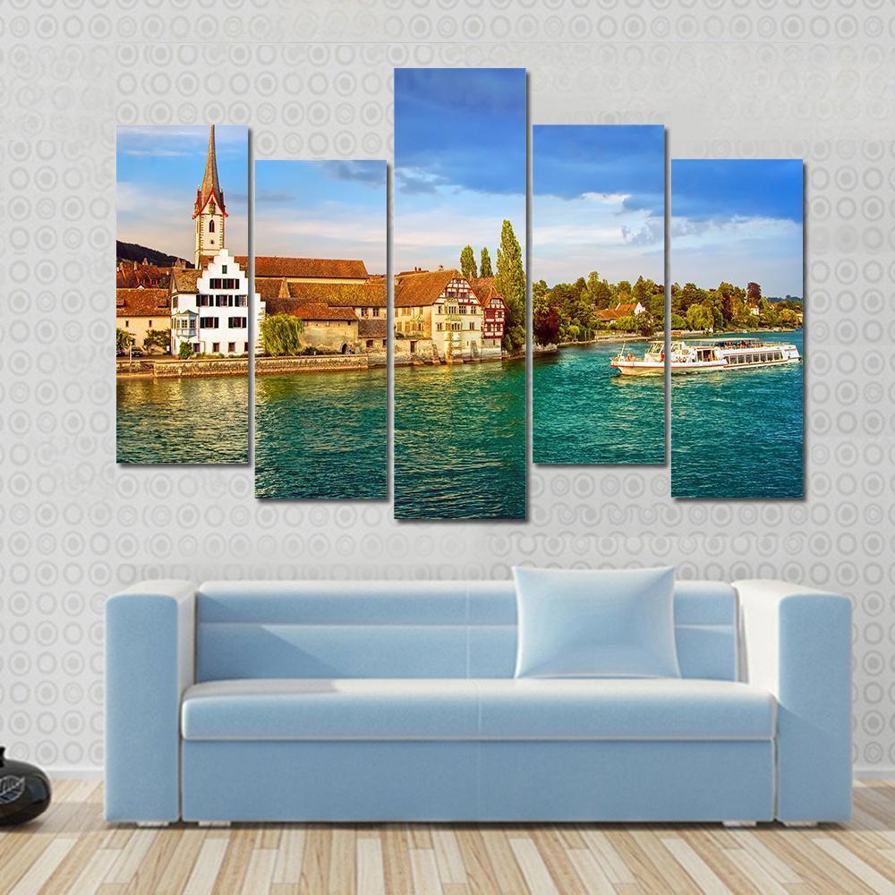 Cruise Ship In Rhine River Canvas Wall Art-5 Pop-Gallery Wrap-47" x 32"-Tiaracle