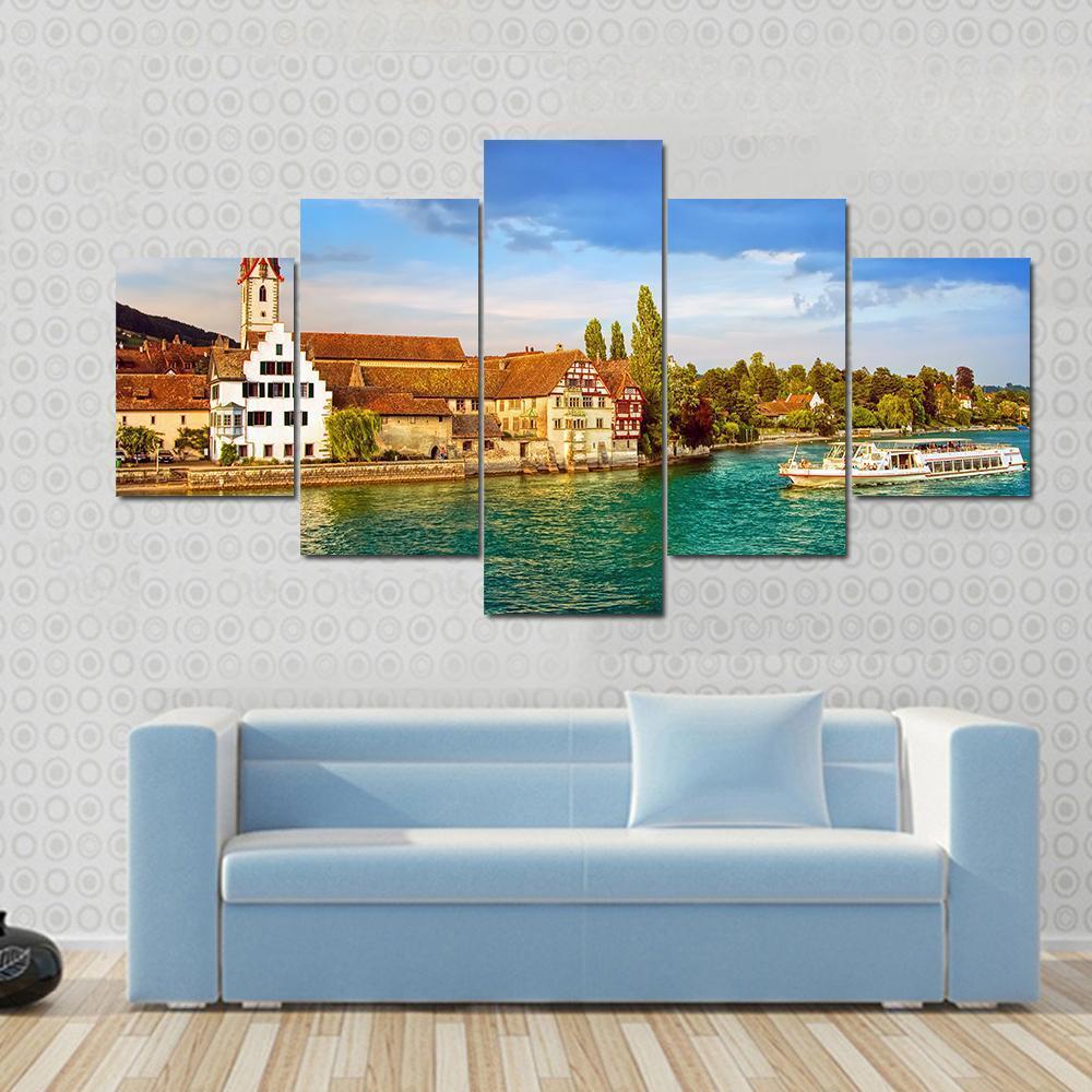 Cruise Ship In Rhine River Canvas Wall Art-5 Star-Gallery Wrap-62" x 32"-Tiaracle