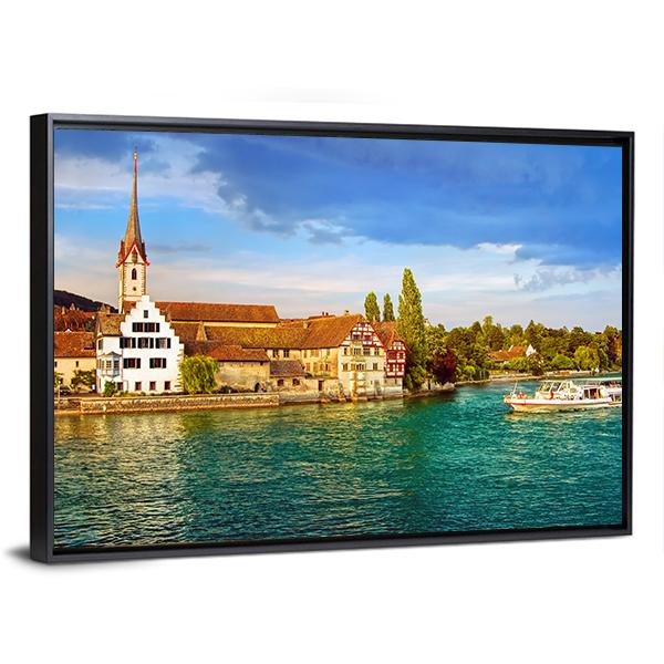 Cruise Ship In Rhine River Canvas Wall Art-3 Horizontal-Gallery Wrap-25" x 16"-Tiaracle
