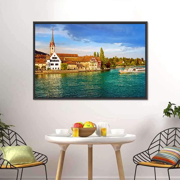 Cruise Ship In Rhine River Canvas Wall Art-1 Piece-Floating Frame-24" x 16"-Tiaracle