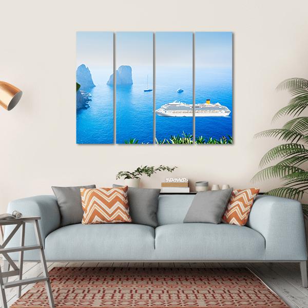 Cruise Ship In Tyrrhenian Sea Canvas Wall Art-4 Horizontal-Gallery Wrap-34" x 24"-Tiaracle