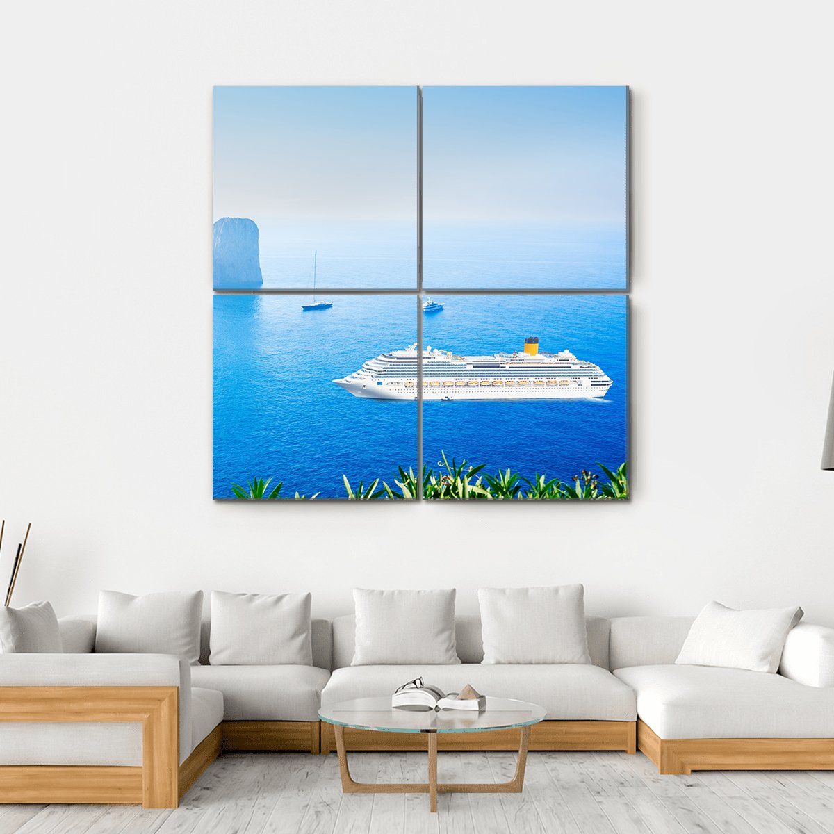 Cruise Ship In Tyrrhenian Sea Canvas Wall Art-4 Square-Gallery Wrap-17" x 17"-Tiaracle